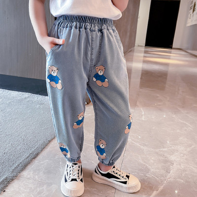 Széles szárú, mintás farmernadrág lányoknak