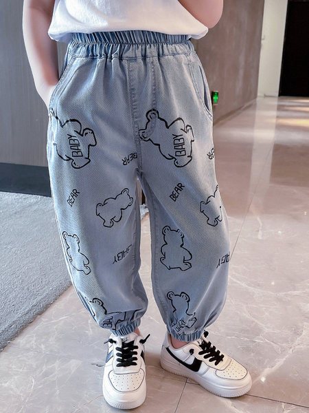 Széles szárú, mintás farmernadrág lányoknak