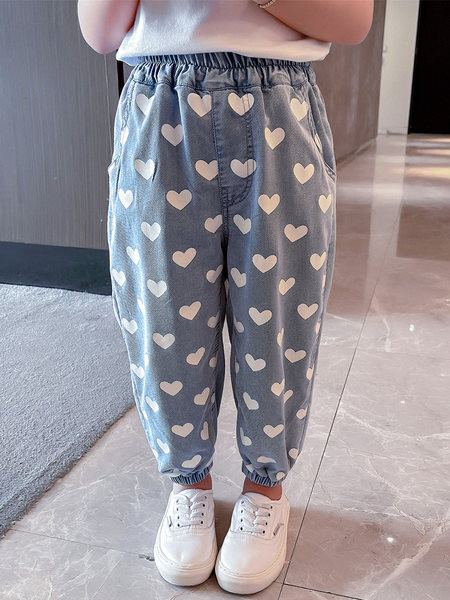 Széles szárú, mintás farmernadrág lányoknak