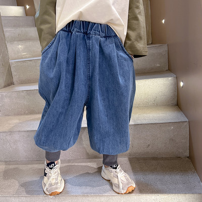 Széles szárú gyerekfarmer zsebbel lányoknak