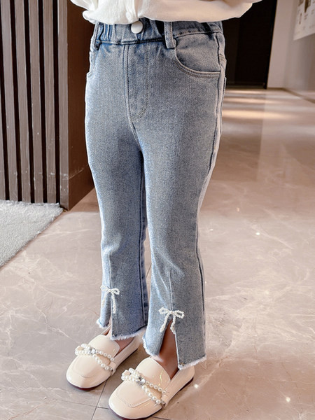 Vaikiški laisvalaikio džinsai su skeltukais ir perlais