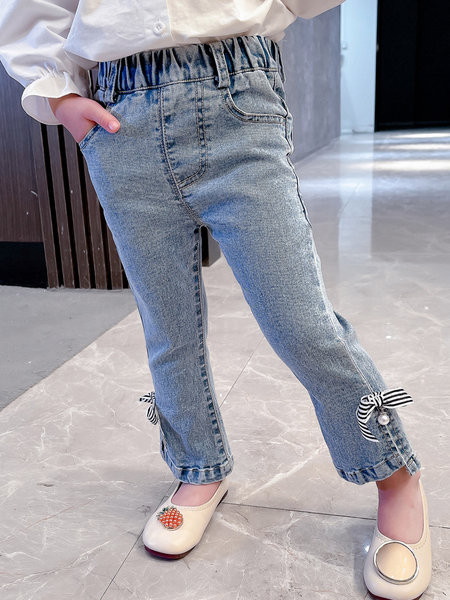 Charleston lány farmernadrág hasítékkal és szalaggal