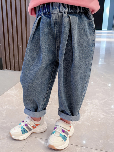 Vaikiški džinsai mergaitėms plataus modelio su tamprėmis