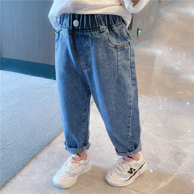 Mėlynos spalvos vaikiški džinsai elastingu juosmeniu - mergaitėms