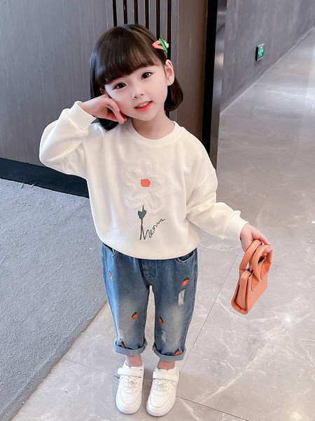 Blugi pentru copii cu motive florale și buzunar