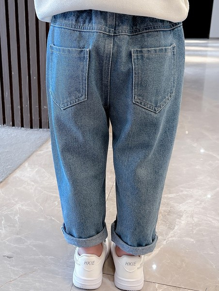 Blugi pentru copii cu motive florale și buzunar