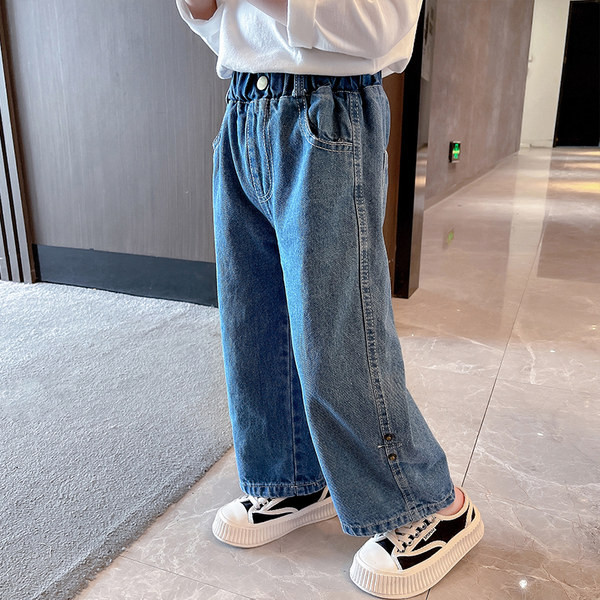 Platūs džinsai su kišenėmis mergaitėms