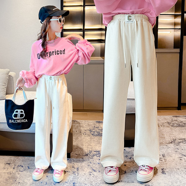 Vaikiškos kelnės aukštu liemeniu su raišteliais