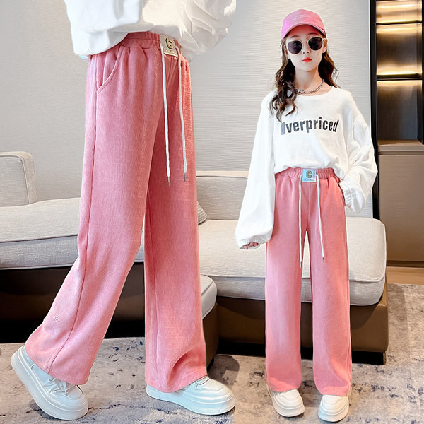 Vaikiškos kelnės aukštu liemeniu su raišteliais