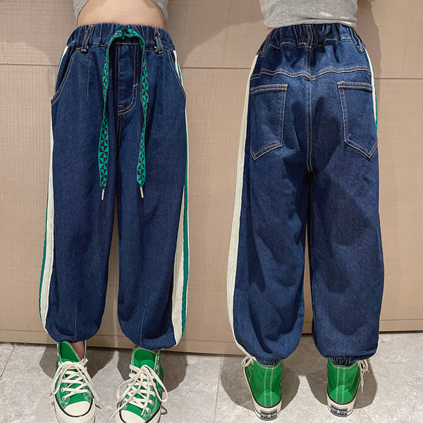 Blugi copii cu sireturi si buzunar pentru fete