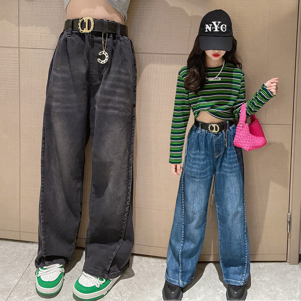 Magas derekú, széles szárú tavaszi farmernadrág lányoknak