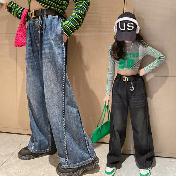 Magas derekú, széles szárú tavaszi farmernadrág lányoknak