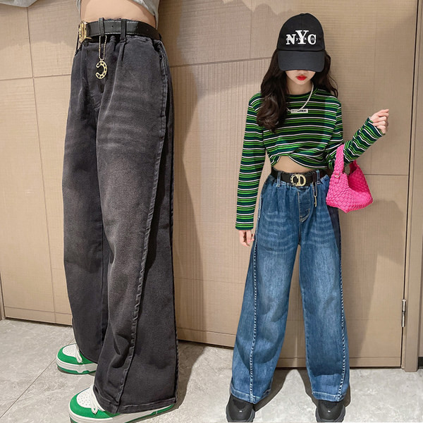 Magas derekú, széles szárú tavaszi farmernadrág lányoknak