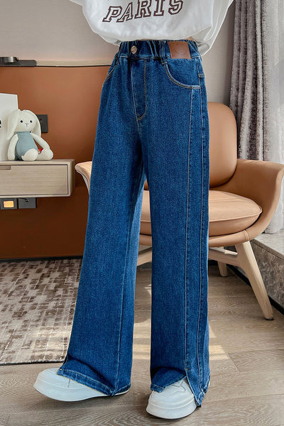 Blugi la modă pentru copii cu picior largi, cu fante