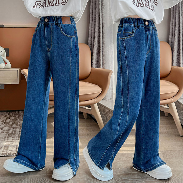 Blugi la modă pentru copii cu picior largi, cu fante