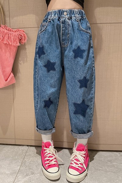 Dječje traperice s visokim strukom i printom