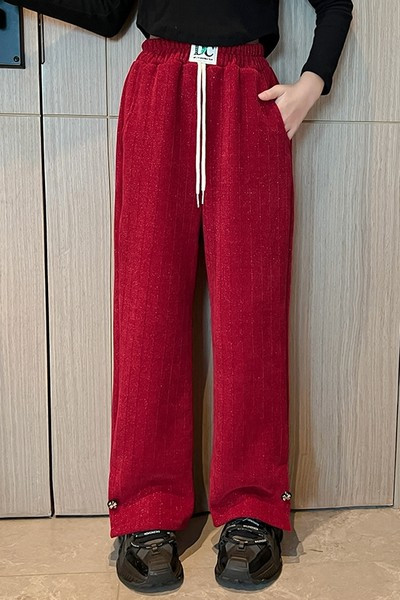 Kõrge vöökohaga nööride ja logoga laia säärega püksid tüdrukutele