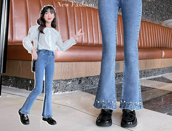 Girls Pearls széles szárú elasztikus farmernadrág