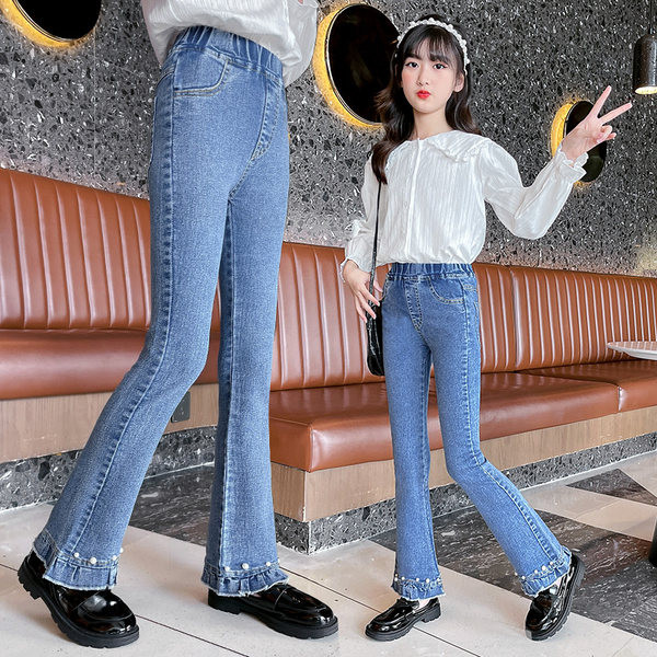 Girls Pearls széles szárú elasztikus farmernadrág