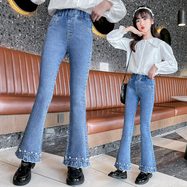 Girls Pearls széles szárú elasztikus farmernadrág