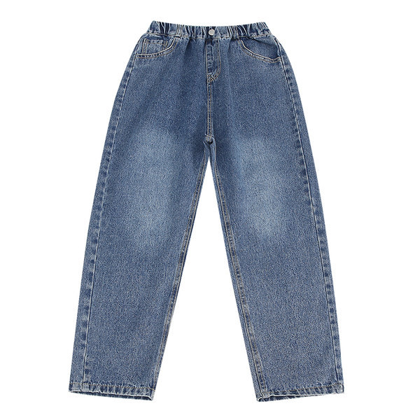 Madingi džinsai aukštu juosmeniu mergaitėms su kišenėmis