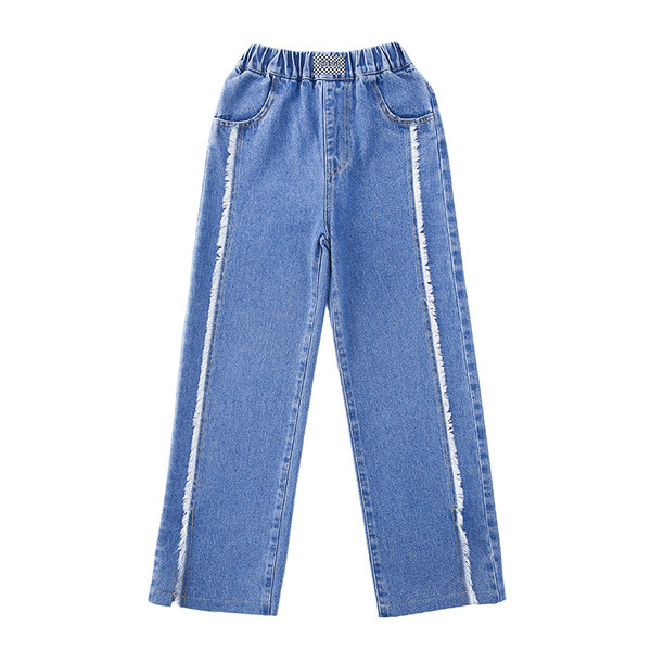 Mėlynos spalvos vaikiški laisvalaikio džinsai su skeltukais