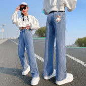 Vaikiški, elastingi džinsai su aplikacijomis mergaitėms