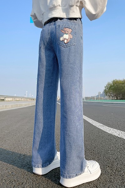 Vaikiški, elastingi džinsai su aplikacijomis mergaitėms