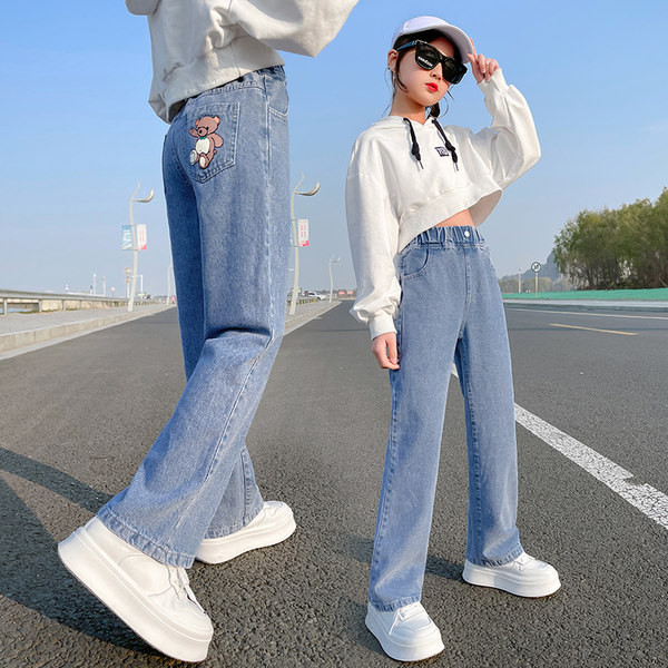 Vaikiški, elastingi džinsai su aplikacijomis mergaitėms