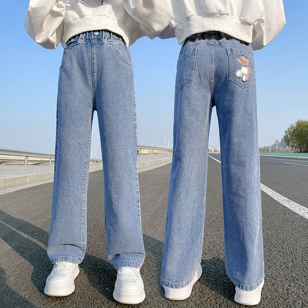 Vaikiški, elastingi džinsai su aplikacijomis mergaitėms