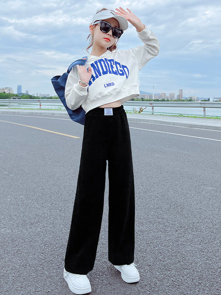 Pantaloni la modă pentru fete cu picior lat și logo