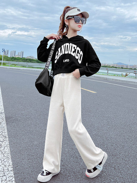 Pantaloni la modă pentru fete cu picior lat și logo