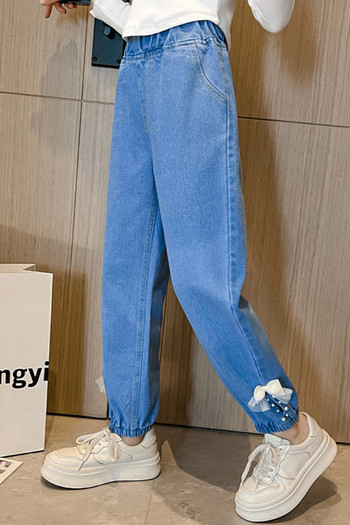 Нов модел детски дънки с панделки за момичета