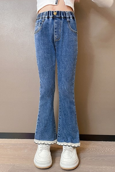 Blugi Charleston pentru fete cu elastic si broderie pe picior