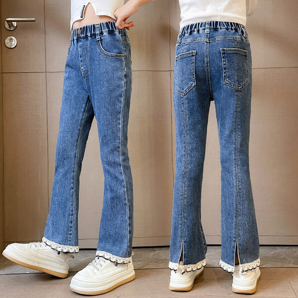 Blugi Charleston pentru fete cu elastic si broderie pe picior