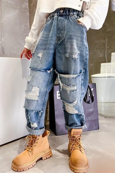 Divat farmer lányoknak szakadt mintával és zsebbel