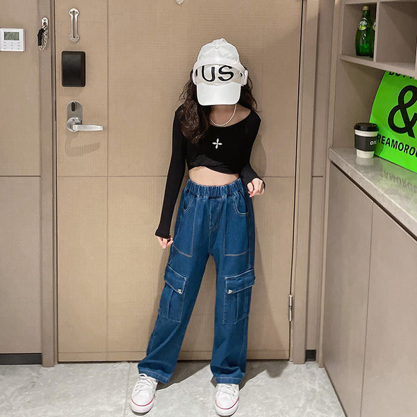 Magas derekú zsebes rugalmas farmernadrág lányoknak