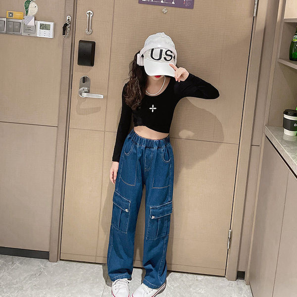 Magas derekú zsebes rugalmas farmernadrág lányoknak