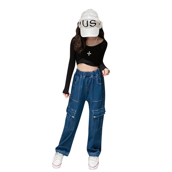 Magas derekú zsebes rugalmas farmernadrág lányoknak