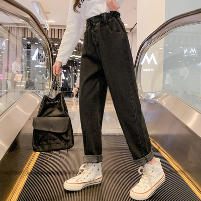 Rudeniniai kišeniniai džinsai aukštu liemeniu mergaitėms