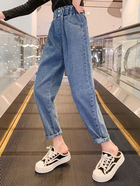 Rudeniniai kišeniniai džinsai aukštu liemeniu mergaitėms