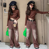 Alkalmi női barna színű széles lábszárú farmernadrág lányoknak