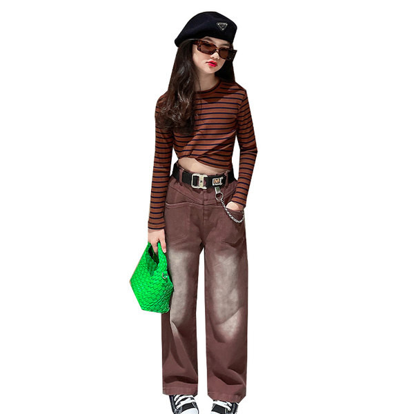 Alkalmi női barna színű széles lábszárú farmernadrág lányoknak