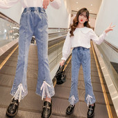 Blugi din perle și dantelă cu picioare largi pentru fete