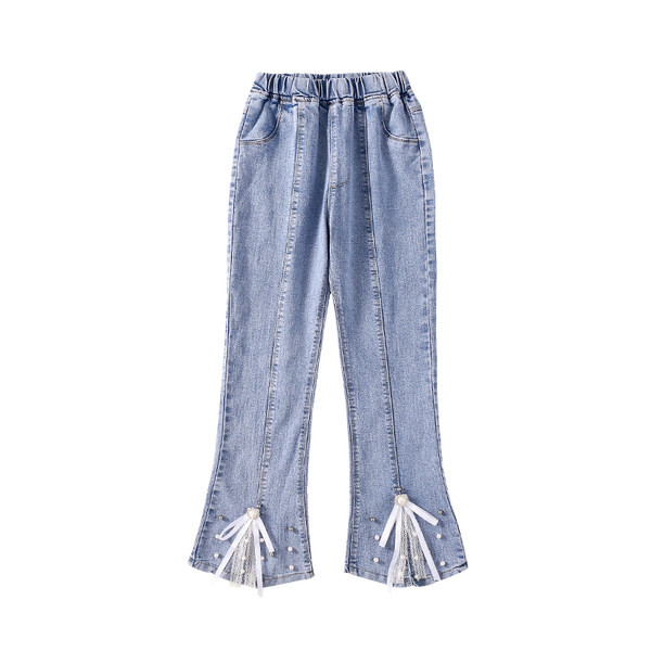 Blugi din perle și dantelă cu picioare largi pentru fete