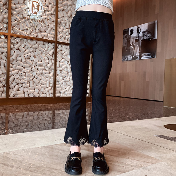 Čarlstono pavasariniai džinsai mergaitėms su nėriniais