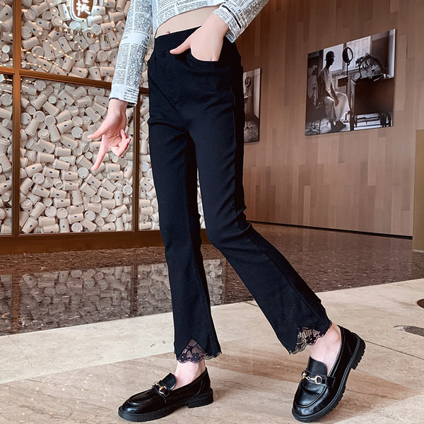 Čarlstono pavasariniai džinsai mergaitėms su nėriniais