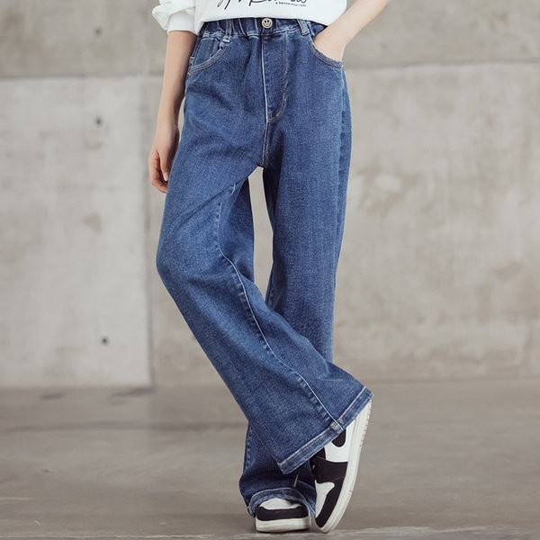 Blugi de copii pentru fete, model larg cu talie inalta si buzunar