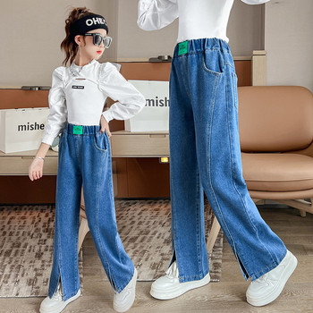 Модерни дънки за момичета с цепка на крачолите и емблема