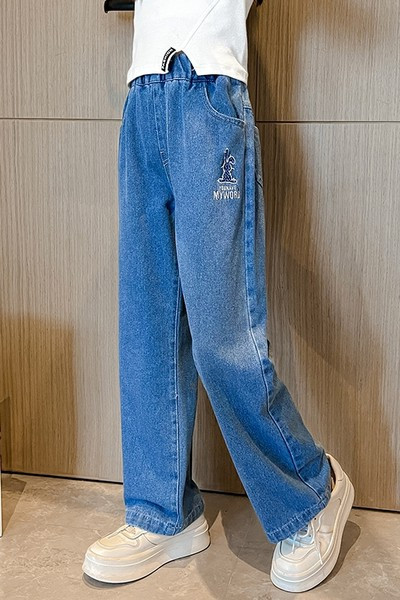 Blugi casual pentru copii cu picior drept si broderie